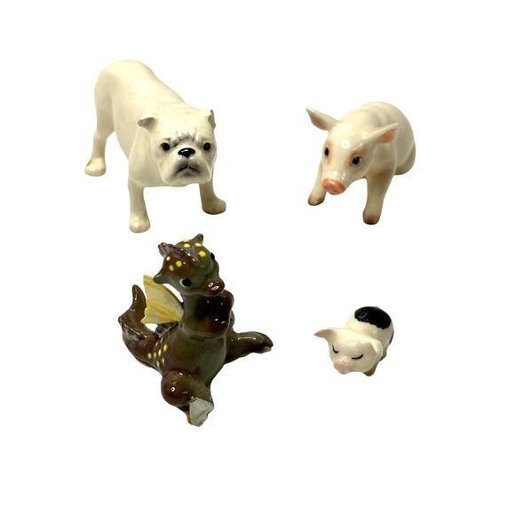 Hagen Renaker Mini Figurine Lot CHIPPED DAMAGED Vntg 90s Bulldog Dragon Pigs - Picture 1 of 6